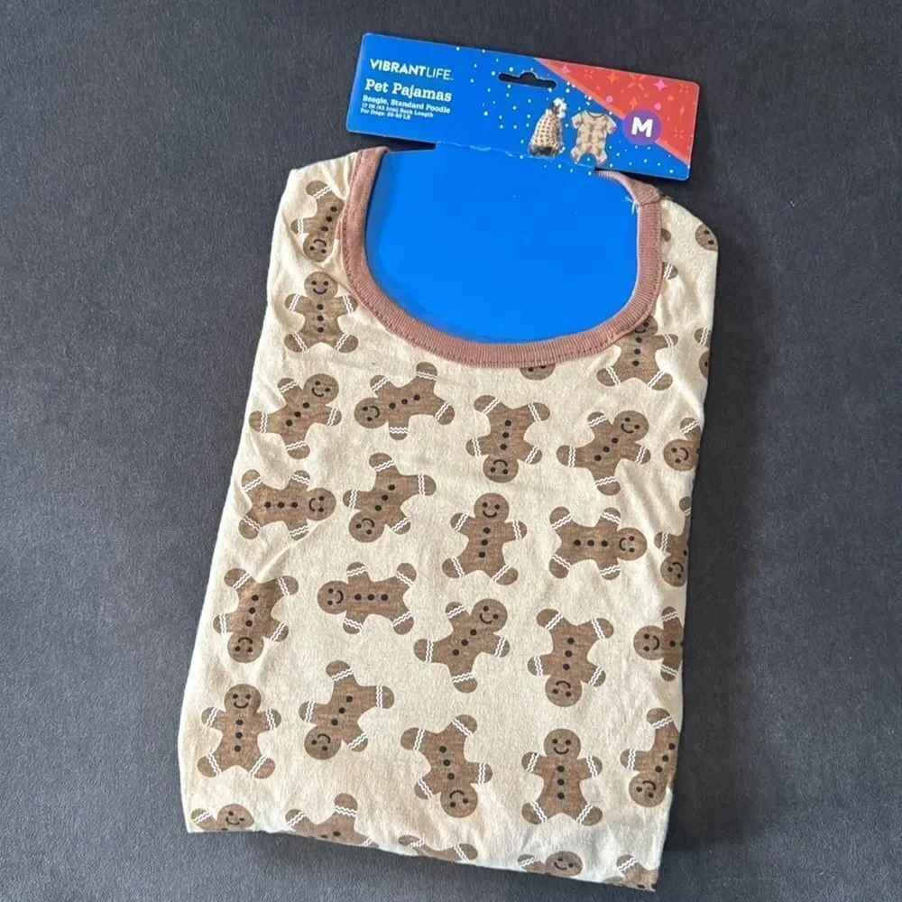 Vibrant Life Gingerbread Christmas Holiday Themed Pet Dog Pajamas Size M NEW